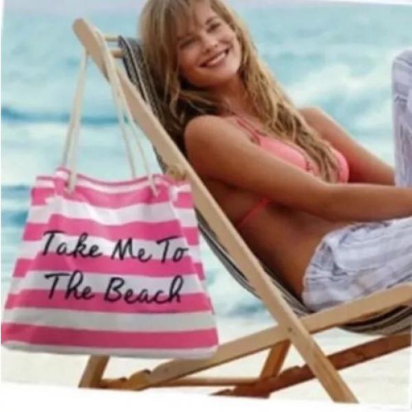 NWT New Victoria&#039;s Secret Pink Big Take Me to the Beach Large Canvas Tote Bag #1 image
