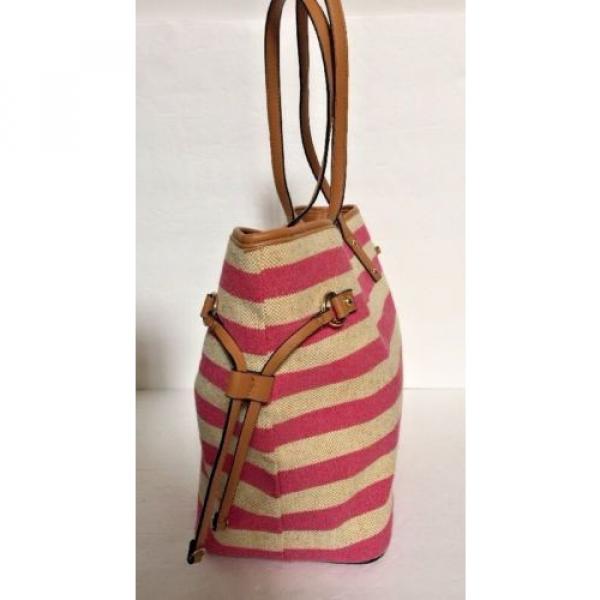 APT 9 Pink and Khaki Striped Linen Summer Beach Bag Shoulder Bag Tote NWOT #3 image