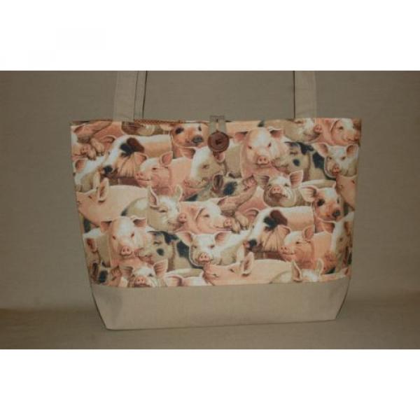 Handmade Pig Trimmed in Tan Handbag Purse Tote Bag Lunch Bag Gift Bag Beach Bag #1 image