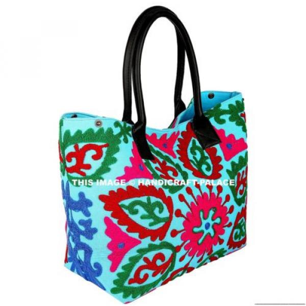 Indian Cotton Suzani Embroidery Handbag Woman Tote Shoulder Bag Beach Boho Bag #2 image