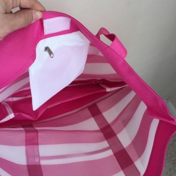 JUMBO BEACH POOL TOTE BAG Clear Striped Plastic Pink #3 image