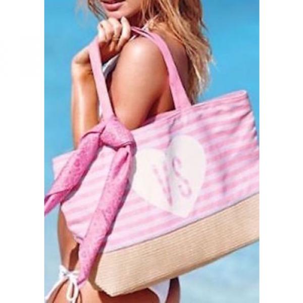 Victoria Secret Pink/White Tote &amp; Scarf Summer Beach Swim Bag Limited Edition #1 image