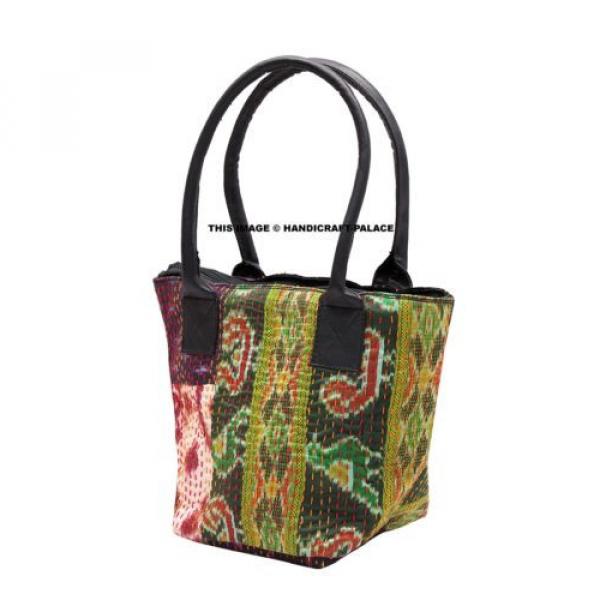 Big Vintage Silka Kantha Tote Bag Leather Handle Shopping Boho Gypsy Beach Bag #2 image