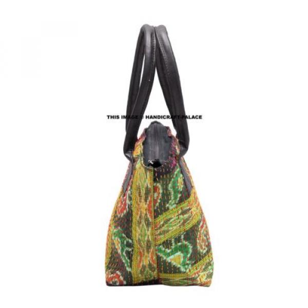 Big Vintage Silka Kantha Tote Bag Leather Handle Shopping Boho Gypsy Beach Bag #3 image