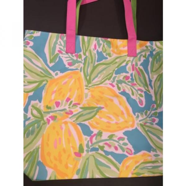 Lilly Pulitzer For Estee Lauder Pink Yellow Lemon Pattern Beach Tote Makeup Bag #5 image