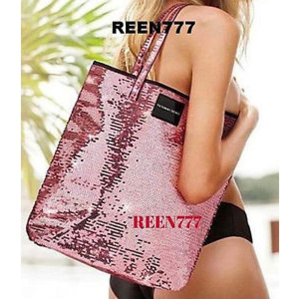 PINK SEQUIN Glam Sparkle Tote Beach Shopping Bag Victoria&#039;s Secret New 2016 15&#034; #1 image