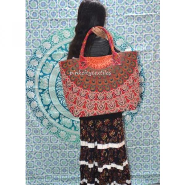 cotton Picnic bag gypsy handmade peacock bag mandala bohemian beach tote bag #3 image