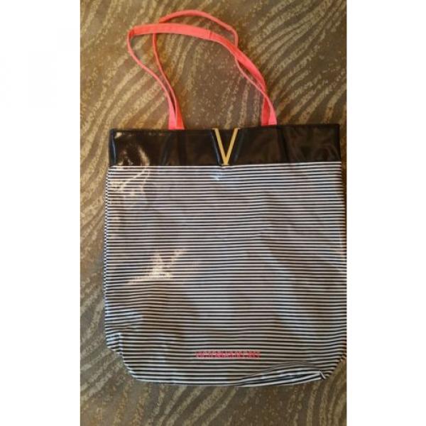Victoria&#039;s Secret tote bag striped black white hot pink book beach exercise RARE #1 image