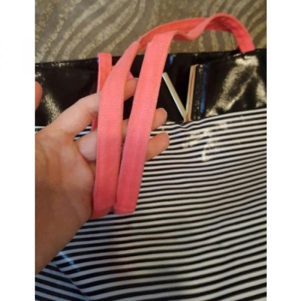 Victoria&#039;s Secret tote bag striped black white hot pink book beach exercise RARE #3 image