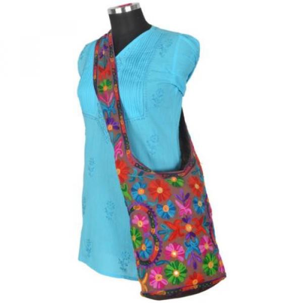 Brown Suzani Embroidery Tote Bag Womens Cross body Shopping Beach Jhola AQ15 #3 image