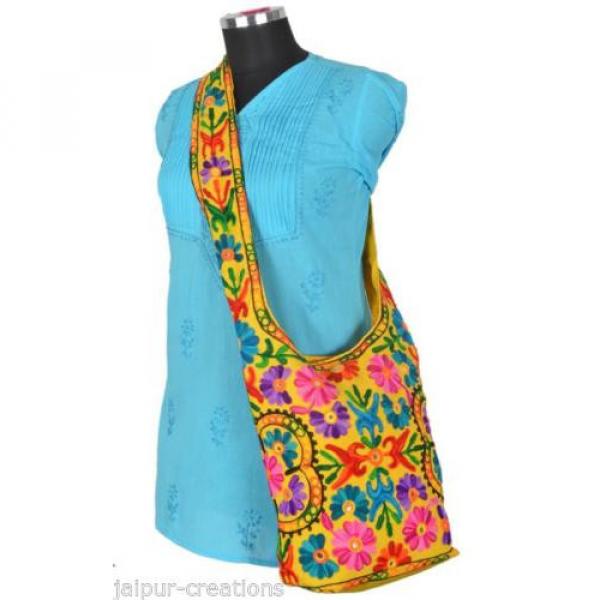 Yellow Suzani Embroidery Tote Bag Womens Cross body Shopping Beach Jhola AQ8 #3 image