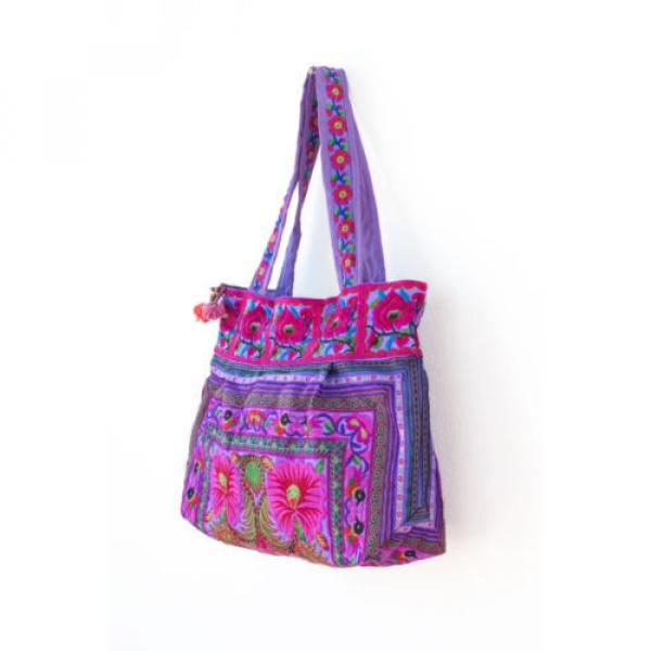 Beautiful Flower Boho Beach Tote Bag Thai Hmong Embroidered Fabric in Purple #2 image