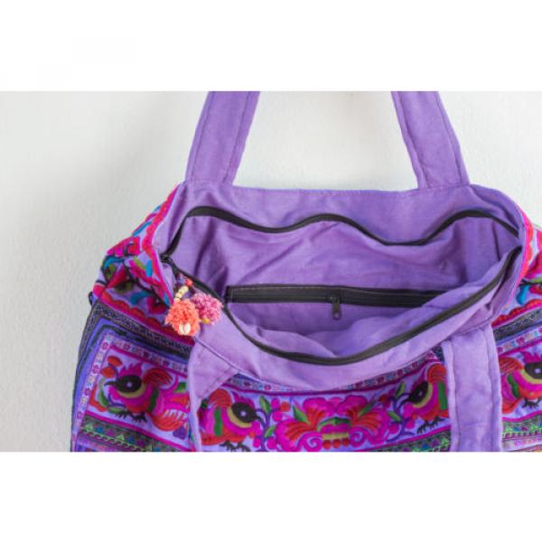 Beautiful Flower Boho Beach Tote Bag Thai Hmong Embroidered Fabric in Purple #4 image