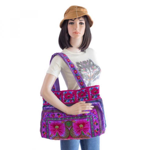 Beautiful Flower Boho Beach Tote Bag Thai Hmong Embroidered Fabric in Purple #5 image