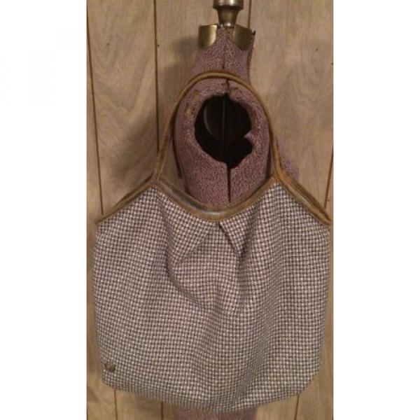 Goorin Brothers GB Purse Bag Blue Tan White Tweed Leather Handle NEW Beach Tote #1 image