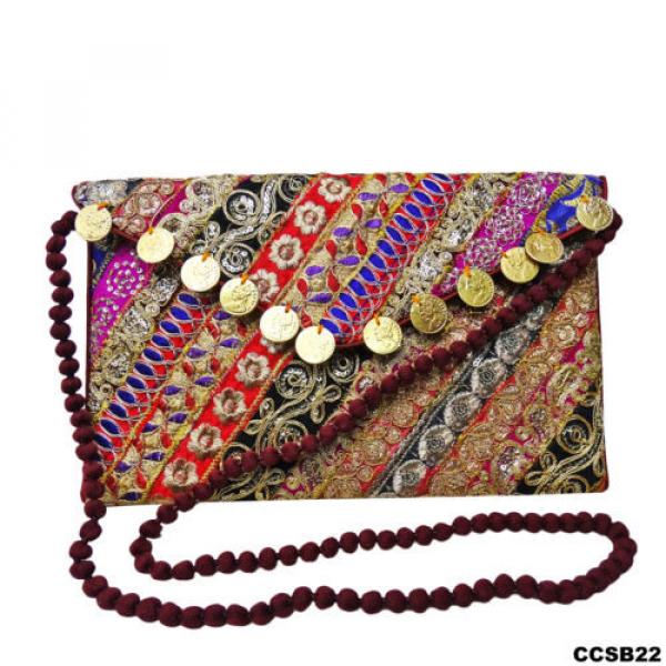 BEACH BAGS HANDMADE INDIAN PURSE EMBROIDERED MAROON CLUTCH WOMEN WEAR BAG CCSB22 #1 image