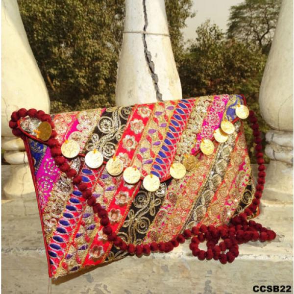 BEACH BAGS HANDMADE INDIAN PURSE EMBROIDERED MAROON CLUTCH WOMEN WEAR BAG CCSB22 #2 image