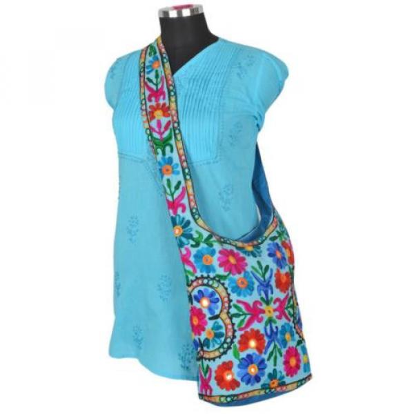 Skyblue Suzani Embroidery Tote Bag Womens Cross body Shopping Beach Jhola AQ2 #3 image