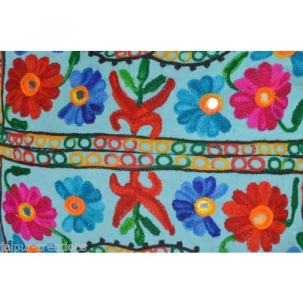 SkyBlue Suzani Embroidery Tote Bag Womens Cross body Shopping Beach Jhola AQ16 #2 image