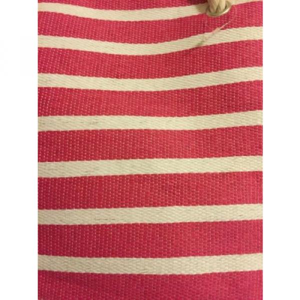 LG Pink &amp; White Striped Beach Bag With Rope Handles Bag NWOT #2 image