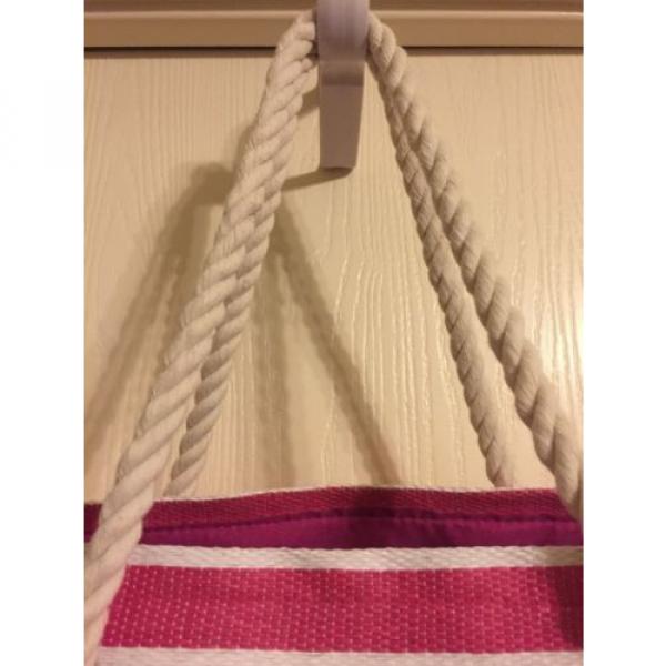 LG Pink &amp; White Striped Beach Bag With Rope Handles Bag NWOT #3 image
