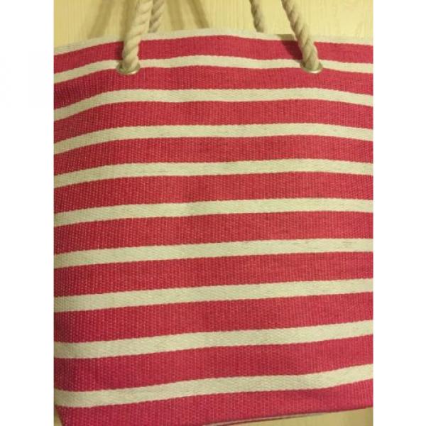 LG Pink &amp; White Striped Beach Bag With Rope Handles Bag NWOT #5 image