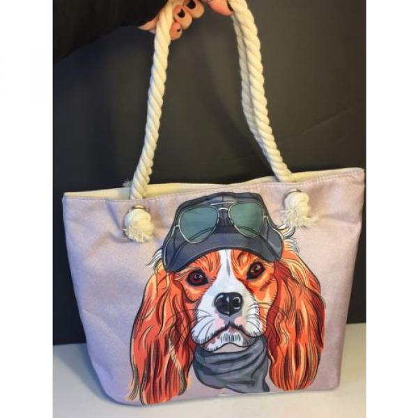 NWOT Fashion Shopper Beach Tote Spaniel Dog Bag Zipper Rope Handles #2 image