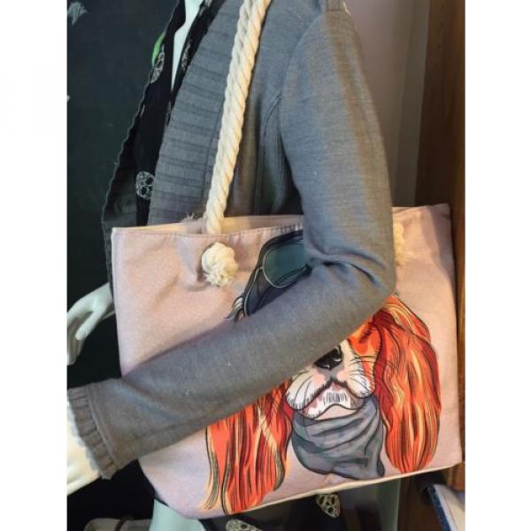 NWOT Fashion Shopper Beach Tote Spaniel Dog Bag Zipper Rope Handles #3 image