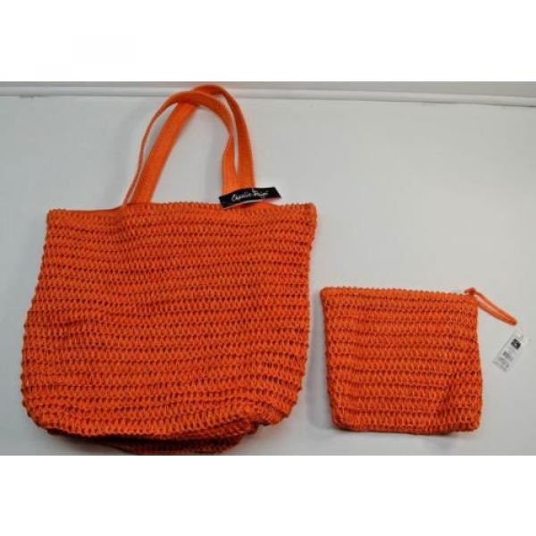 Charlie Page Orange Gold Glitter Weave Beach Tote Shopper Bag Pouch Set NEW #1 image
