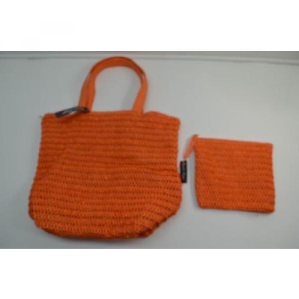 Charlie Page Orange Gold Glitter Weave Beach Tote Shopper Bag Pouch Set NEW #2 image