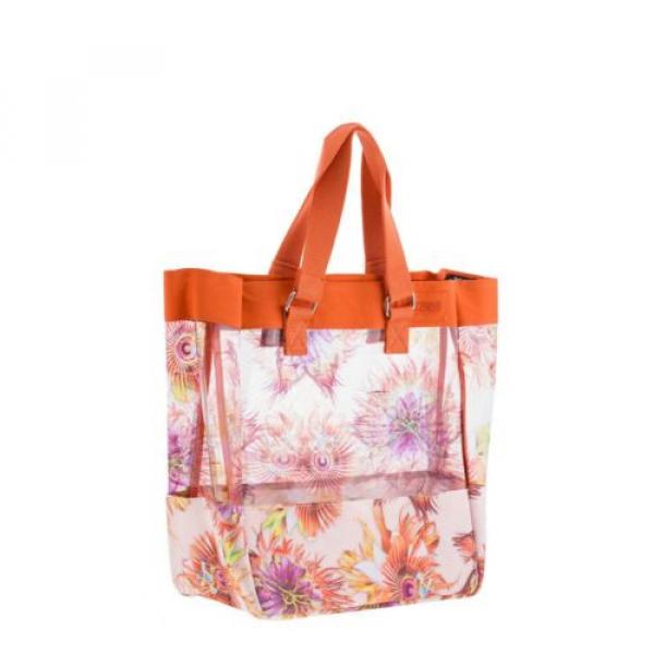 Just Cavalli Women Orange Floral Print Clear Vinyl Tote Shopper Beach Bag Hanbag #1 image