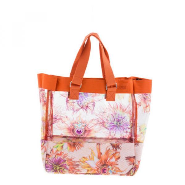Just Cavalli Women Orange Floral Print Clear Vinyl Tote Shopper Beach Bag Hanbag #2 image