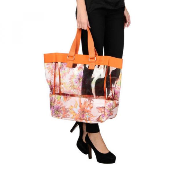 Just Cavalli Women Orange Floral Print Clear Vinyl Tote Shopper Beach Bag Hanbag #4 image