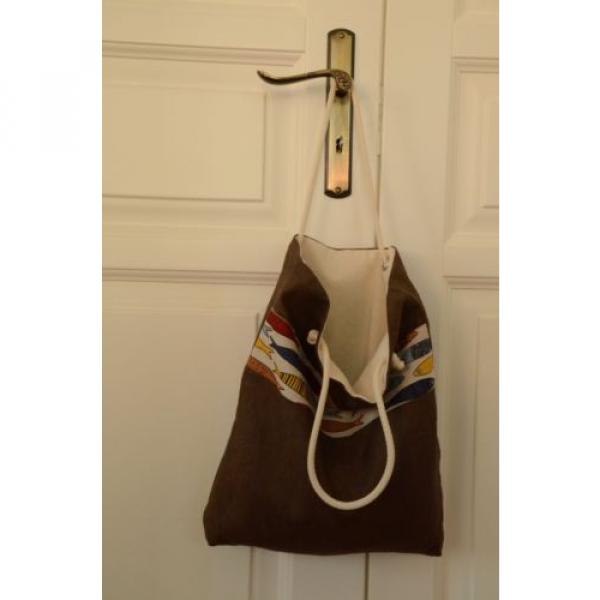 Handmade Brown Tote bag Linen beach bag Shoulder bag Weekend bag Shopping bag #2 image