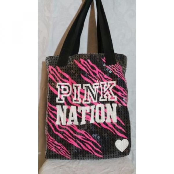 victoria&#039;s secret pink black tote bag sequins bling beach over nighter versatile #1 image