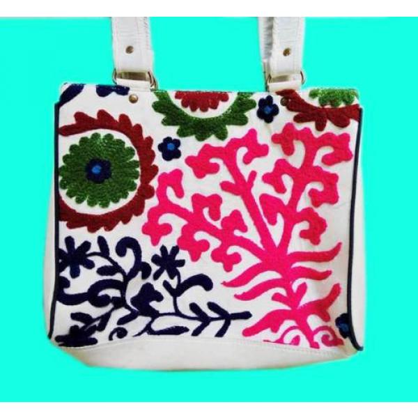 Indian Cotton Suzani Embroidery Handbag Woman Tote Shoulder Beach Boho Bag s07 #2 image