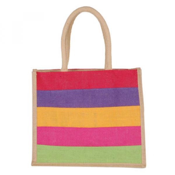 Ladies Casual Handbag Stripe Tote Shoulder Purse Beach Cotton Jute Favor Bag #2 image