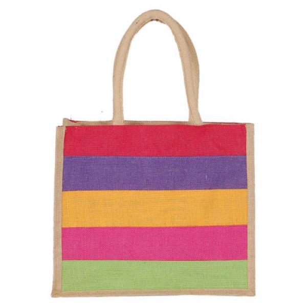 Ladies Casual Handbag Stripe Tote Shoulder Purse Beach Cotton Jute Favor Bag #4 image