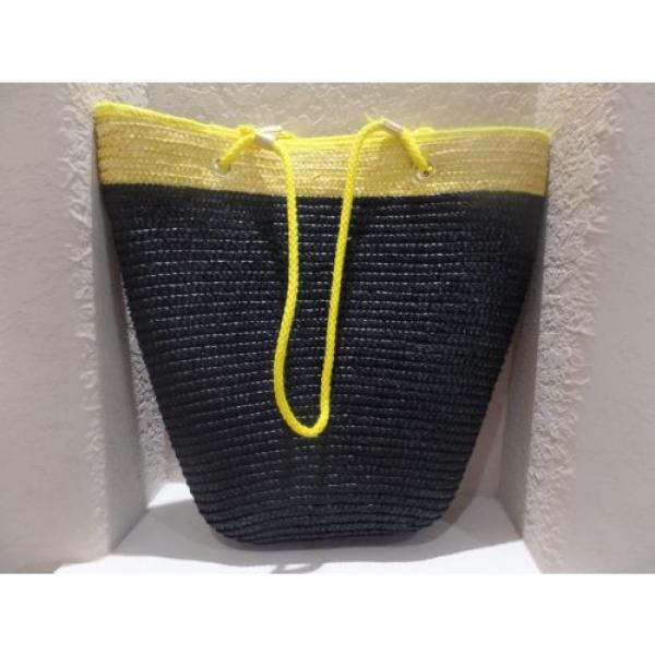 Carolina Herrera CH Black Yellow Large Tote Summer Beach Bag Stylish Purse New #1 image
