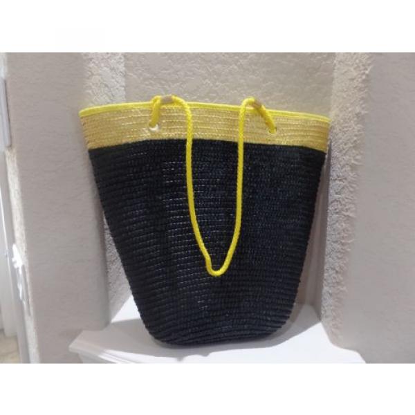 Carolina Herrera CH Black Yellow Large Tote Summer Beach Bag Stylish Purse New #2 image