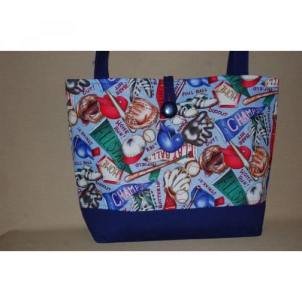 Handmade Play Ball Base Ball Trimmed in Blue Handbag Purse Tote Bag Beach Bag #1 image