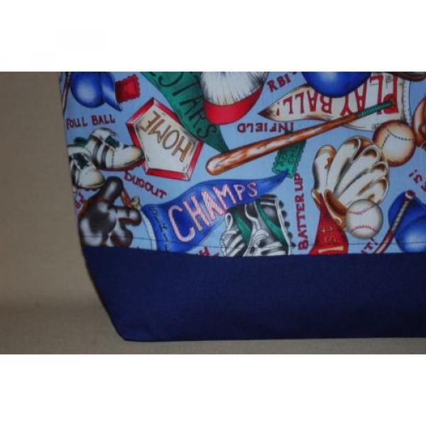 Handmade Play Ball Base Ball Trimmed in Blue Handbag Purse Tote Bag Beach Bag #2 image