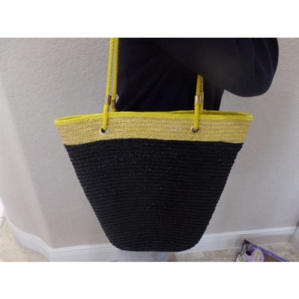 Carolina Herrera CH Black Yellow Large Tote Summer Beach Bag Stylish Purse New #3 image