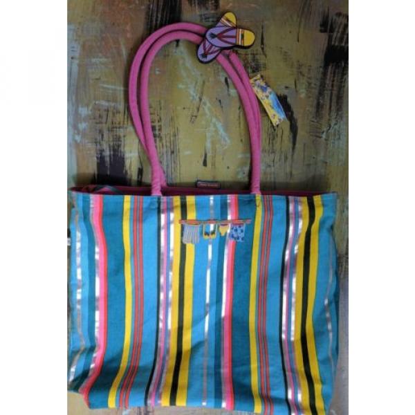 NWT New Anne Ormsby Large Cotton Tote Beach Elements Bag Blue Sandals Stripes #3 image