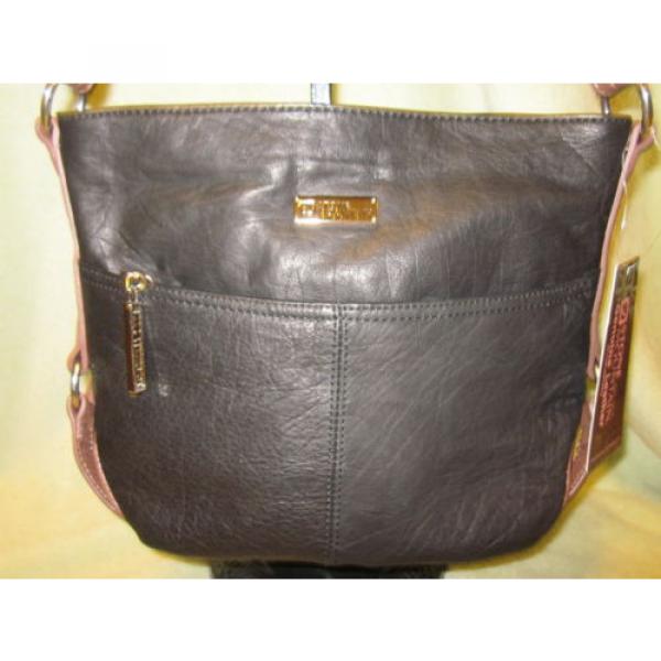 Stone Mountain Long Beach Black/ Brown Trim Leather Large Hobo Bag NWT CUTE!! #2 image