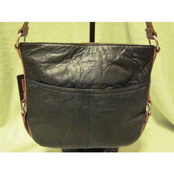 Stone Mountain Long Beach Black/ Brown Trim Leather Large Hobo Bag NWT CUTE!! #3 image