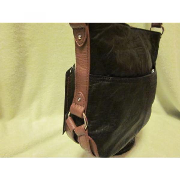 Stone Mountain Long Beach Black/ Brown Trim Leather Large Hobo Bag NWT CUTE!! #4 image