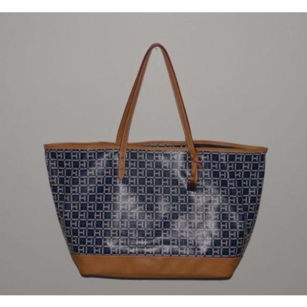 Tommy Hilfiger Womens Blue Vinyl Coated Lg Tote Beach Bag Handbag Purse SALE #1 image