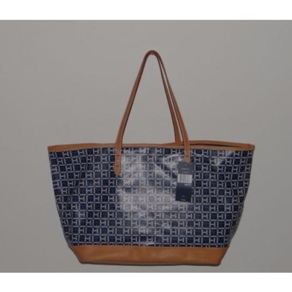 Tommy Hilfiger Womens Blue Vinyl Coated Lg Tote Beach Bag Handbag Purse SALE #5 image