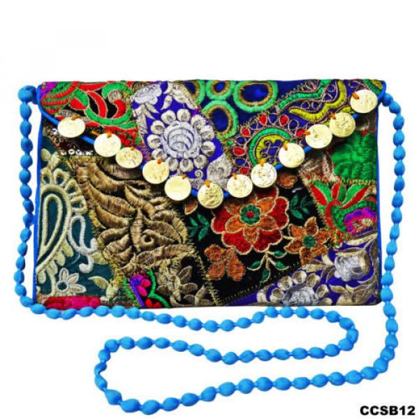 NEW WOMEN HAND BAG BLUE EMBROIDERED PURSE COTTON BAG INDIAN BEACH CLUTCH CCSB12 #3 image